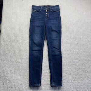 Y2K GUESS 1981 Skinny Jeans Women 29 Dark Wash Blue Pocket Logo Button Fly